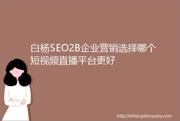 白杨SEO2B企业营销选择哪个短视频直播平台更好